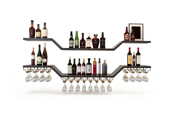 TAUODUYY Wall Mounted Wine Rack Industrial Wave Design Black-1