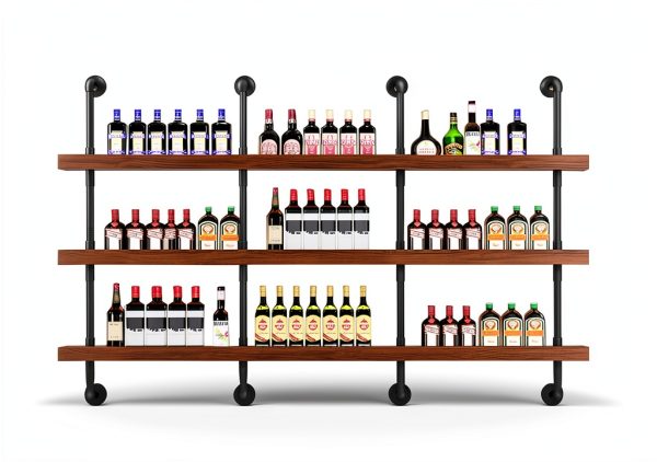 Dawselod Wall Mounted Wine Rack Solid Wood LED Lights Modern-1