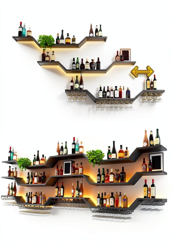 TAUODUYY Wall Mounted Wine Rack Industrial Wave Design Black-3