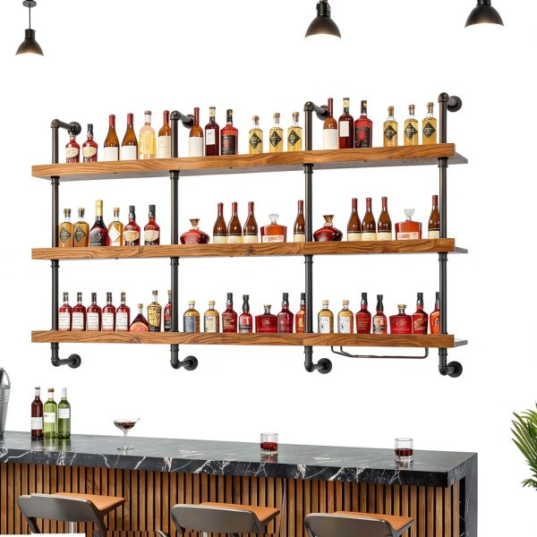 Dawselod Wall Mounted Wine Rack Solid Wood LED Lights-6
