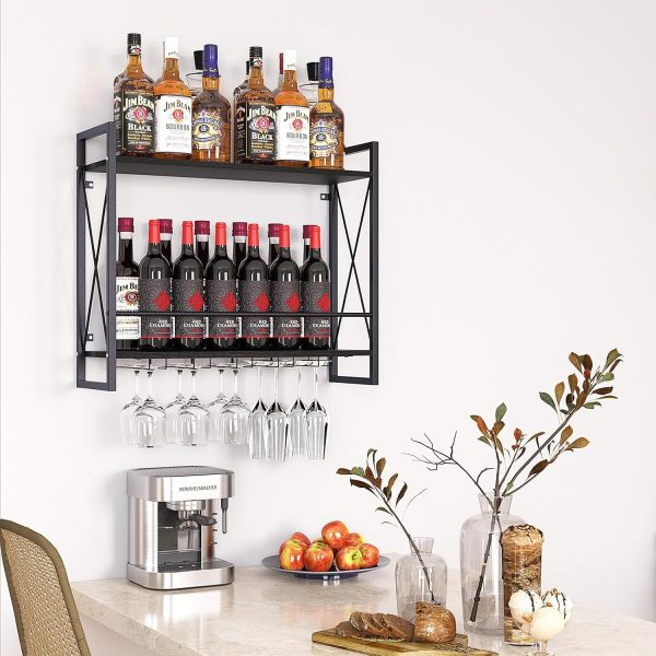 Dosker Wall Mounted Wine Rack Black Metal Wood Modern-4