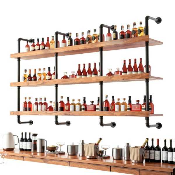 Dawselod Wall Mounted Wine Rack Solid Wood LED Lights-2