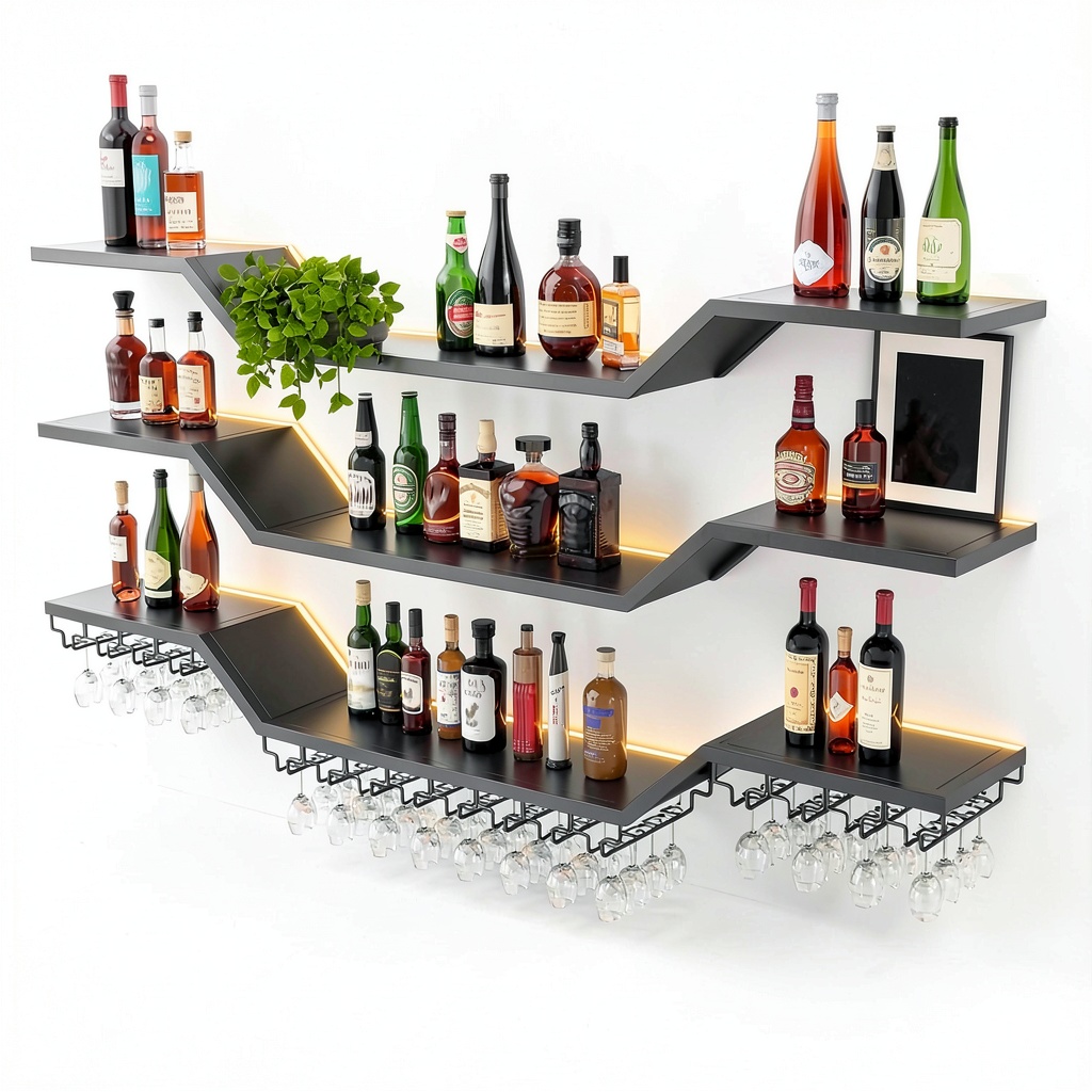TAUODUYY wave design wine rack mounted on a bar wall