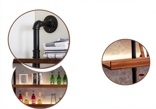 Dawselod Wall Mounted Wine Rack Solid Wood LED Lights Modern-5