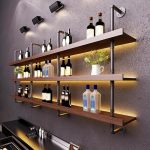 Dawselod Wall Mounted Wine Rack Solid Wood LED Lights-0