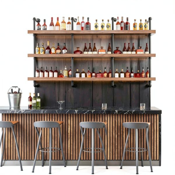 Dawselod Wall Mounted Wine Rack Solid Wood LED Lights-4