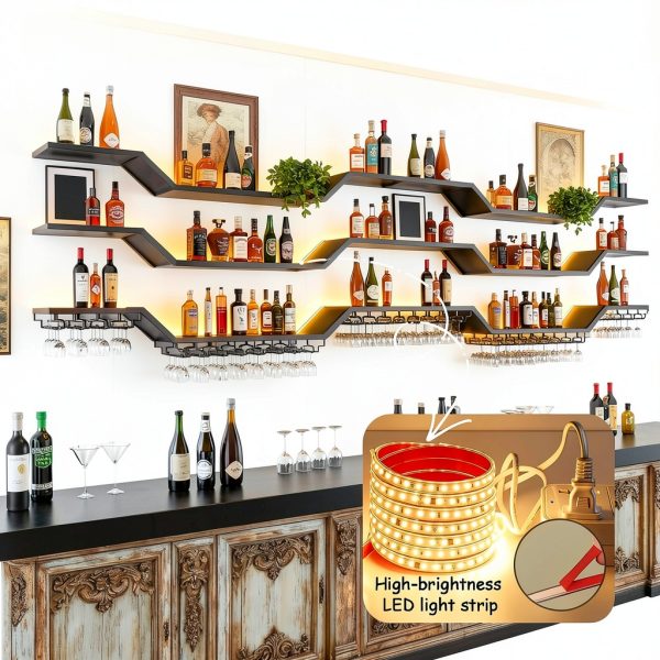 TAUODUYY Wall Mounted Wine Rack Industrial Wave Design Black-4