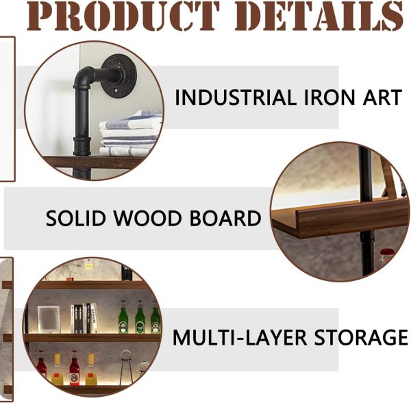 Dawselod Wall Mounted Wine Rack Solid Wood LED Display-4