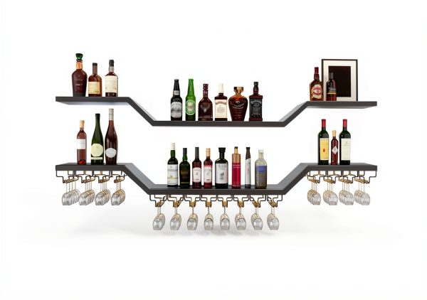 TAUODUYY Wall Mounted Wine Rack Wave Design Iron Material-1