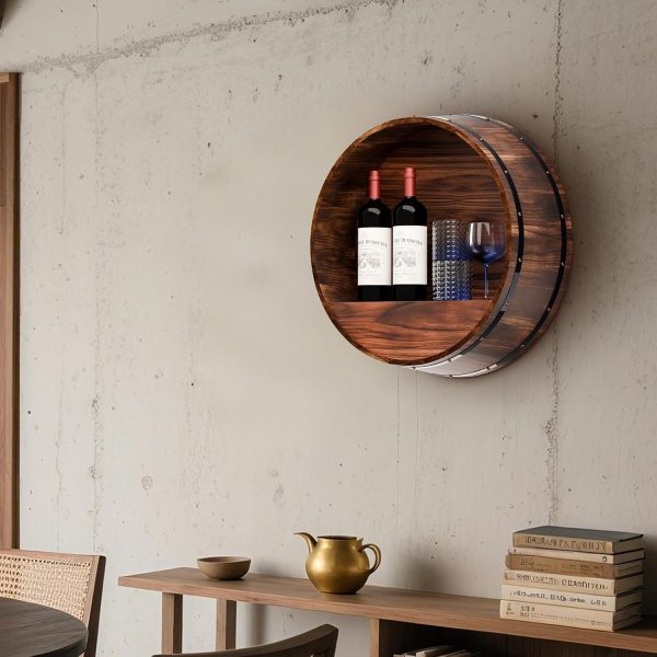 HamRoRung Wood Barrel Wine Rack Wall Mount Rustic Brown-6