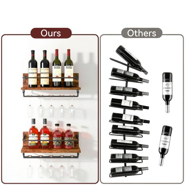 IBUYKE Wall Mounted Wine Rack Rustic Brown Storage Shelf-7