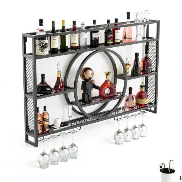 Qxgylz Wall Mounted Wine Rack Black Modern Metal Design-1