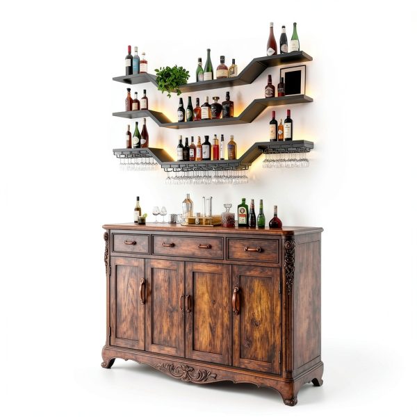 TAUODUYY Wall Mounted Wine Rack Industrial Wave Design Black-2