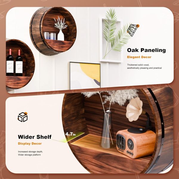 HamRoRung Wood Barrel Wine Rack Wall Mount Rustic Brown-3