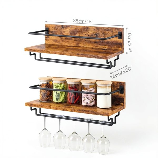 IBUYKE Wall Mounted Wine Rack Rustic Brown Storage Shelf-3