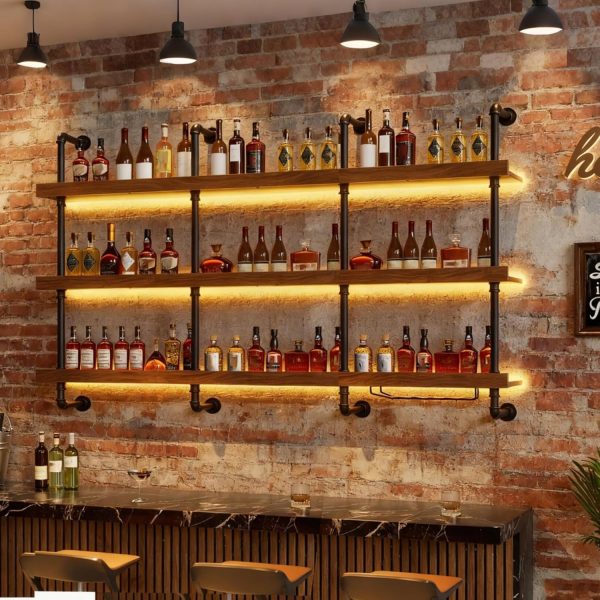 Dawselod Wall Mounted Wine Rack Solid Wood LED Display-5