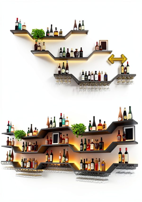 TAUODUYY Wall Mounted Wine Rack Wave Design Iron Material-3