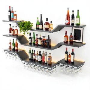 TAUODUYY Wall Mounted Wine Rack Industrial Wave Design Black-0