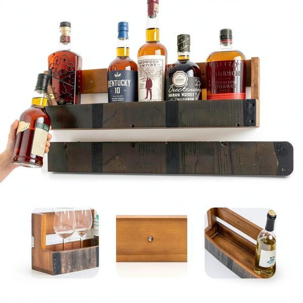 RELODECOR Wall Mounted Wine Rack Barrel Design Rustic Style-2