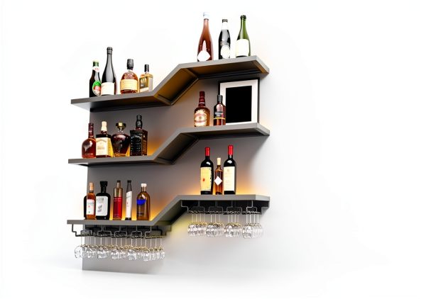 TAUODUYY Wall Mounted Wine Rack Industrial Wave Design Black-5
