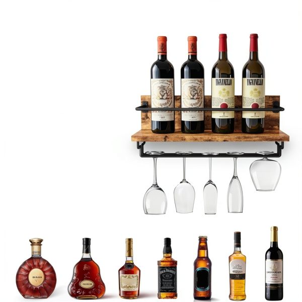 IBUYKE Wall Mounted Wine Rack Rustic Brown Storage Shelf-4
