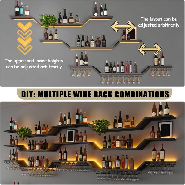 TAUODUYY Wall Mounted Wine Rack Wave Design Iron Material-3