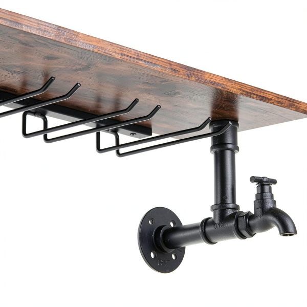 HEONITURE Wall Mounted Wine Rack Black Metal Wood Design-5