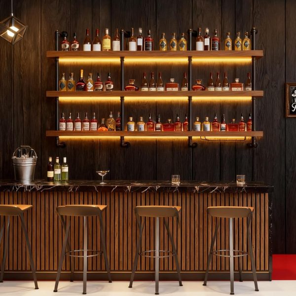 Dawselod Wall Mounted Wine Rack Solid Wood LED Display-6