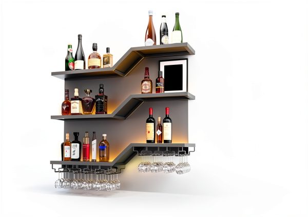 TAUODUYY Wall Mounted Wine Rack Industrial Wave Design Black-5