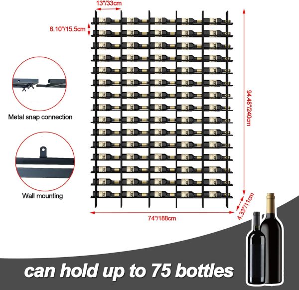Wall Mounted Wine Rack RAJYQODIS Metal Modern Black Storage-1