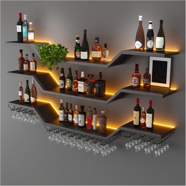 TAUODUYY Wave Wall Mount Wine Rack Black Industrial Design-0