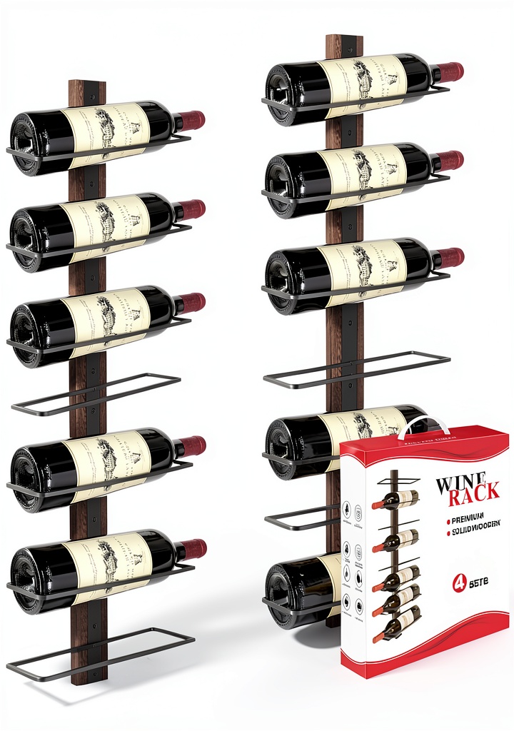 AGJIDSO wine rack mounted on a kitchen wall displaying bottles