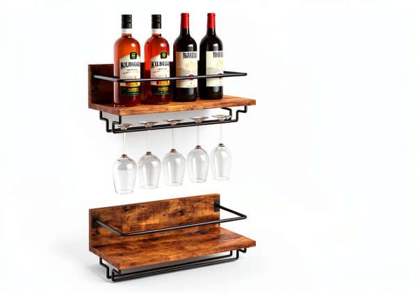 IBUYKE Wall Mounted Wine Rack Rustic Brown Storage Shelf-6
