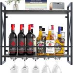 Dosker Wall Mounted Wine Rack Black Metal Wood Modern-0