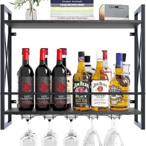 Dosker Wall Mounted Wine Rack Black Metal Wood Modern-0