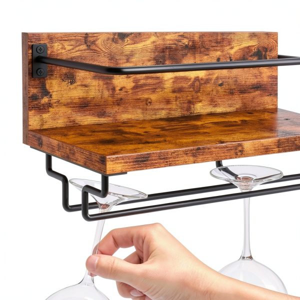 IBUYKE Wall Mounted Wine Rack Rustic Brown Storage Shelf-8