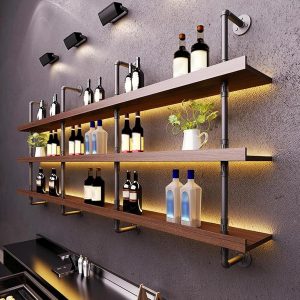 Dawselod Wall Mounted Wine Rack Solid Wood LED Lights Modern-0
