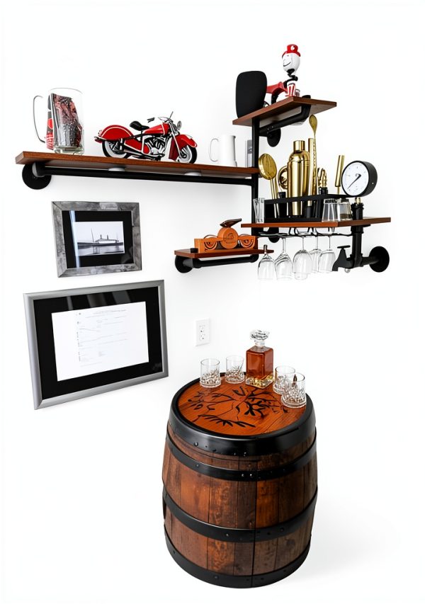 HEONITURE Wall Mounted Wine Rack Black Metal Wood Design-1