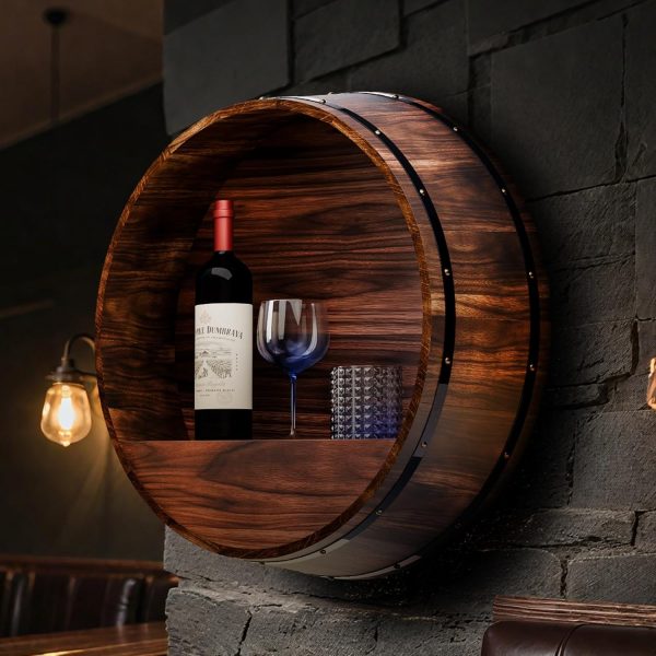 HamRoRung Wood Barrel Wine Rack Wall Mount Rustic Brown-0