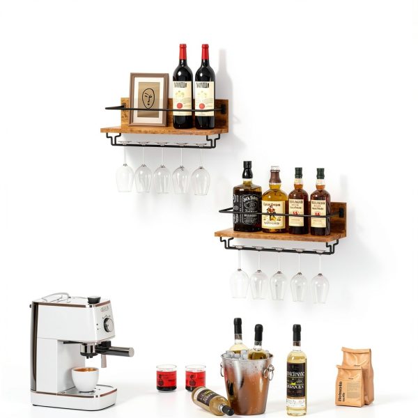 IBUYKE Wall Mounted Wine Rack Rustic Brown Storage Shelf-1