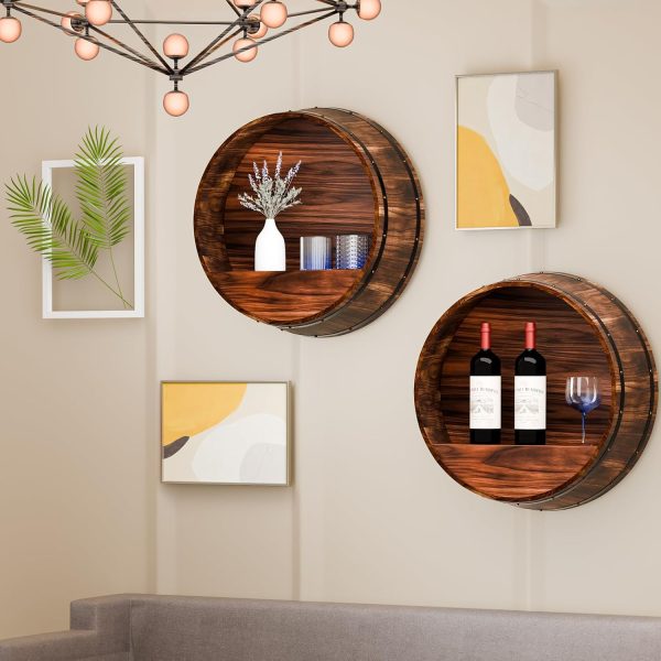 HamRoRung Wood Barrel Wine Rack Wall Mount Rustic Brown-5