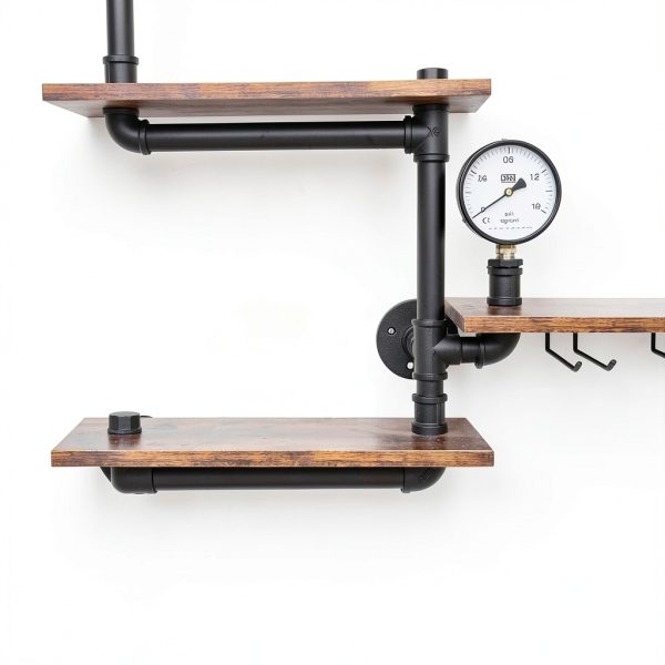 HEONITURE Wall Mounted Wine Rack Black Metal Wood Design-6