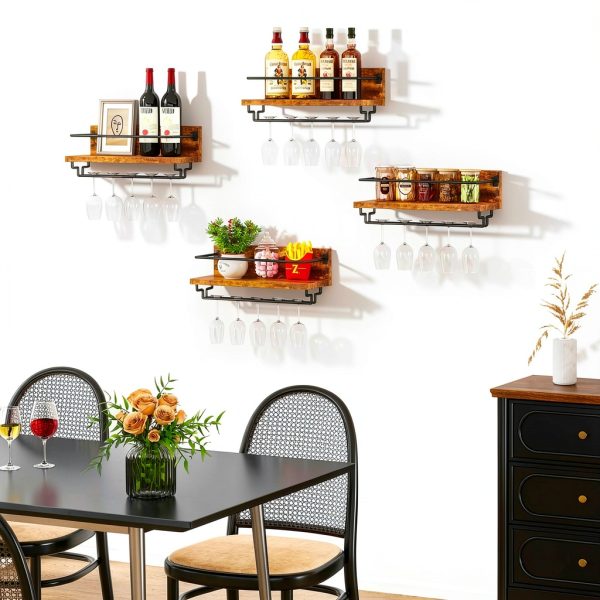 IBUYKE Wall Mounted Wine Rack Rustic Brown Storage Shelf-2