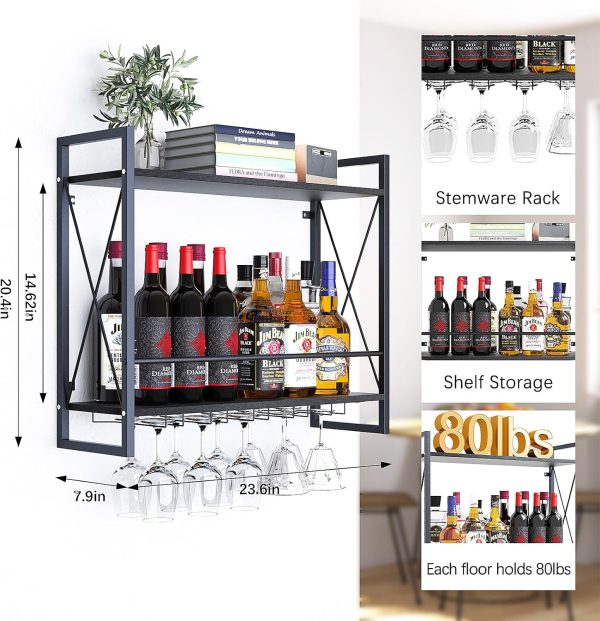 Dosker Wall Mounted Wine Rack Black Metal Wood Modern-1