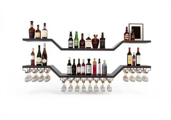 TAUODUYY Wall Mounted Wine Rack Industrial Wave Design Black-1