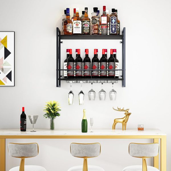 Dosker Wall Mounted Wine Rack Black Metal Wood Modern-3