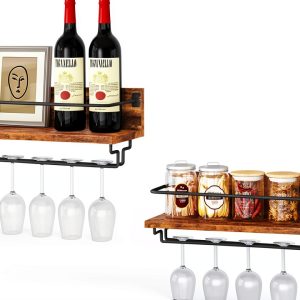 IBUYKE Wall Mounted Wine Rack Rustic Brown Storage Shelf-0