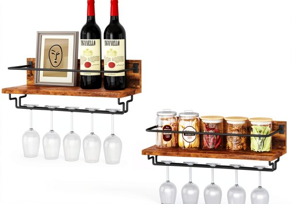 IBUYKE Wall Mounted Wine Rack Rustic Brown Storage Shelf-0