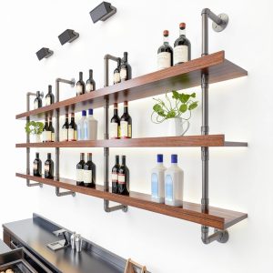 Dawselod Wall Mounted Wine Rack Solid Wood LED Lights Modern-0
