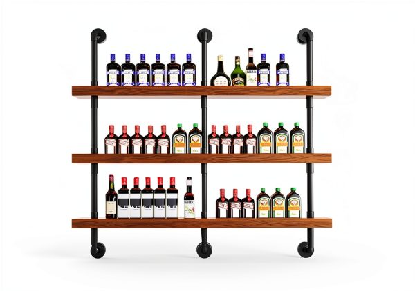 Dawselod Wall Mounted Wine Rack Solid Wood LED Lights Modern-1